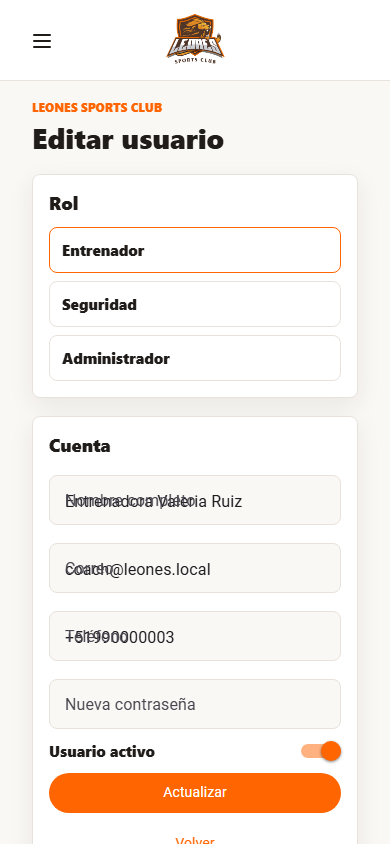 Admin Personal Usuario User Coach 001
